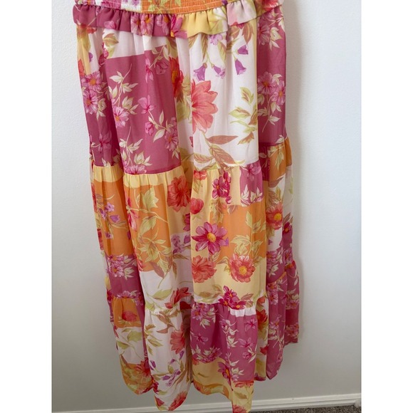 NWOT women's July & June Smocked Floral Dress – Peach Poppy – Size Small - Picture 4 of 6